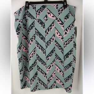 LuLaRoe L Cassie Mint Green Dark Teal Blue Geo Print Pull On Pencil Skirt